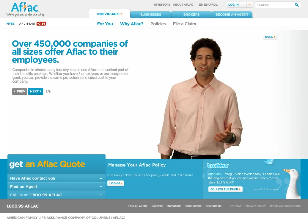 In this case, several testimonials from customer profiles could be accessed through a main menu.