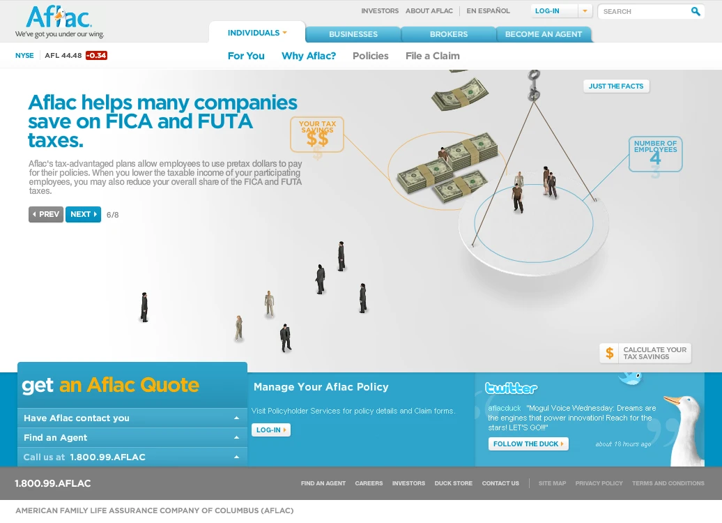 Based on the "weight" of employees put on a balance, animations would play showing how much a company could save by using Aflac.