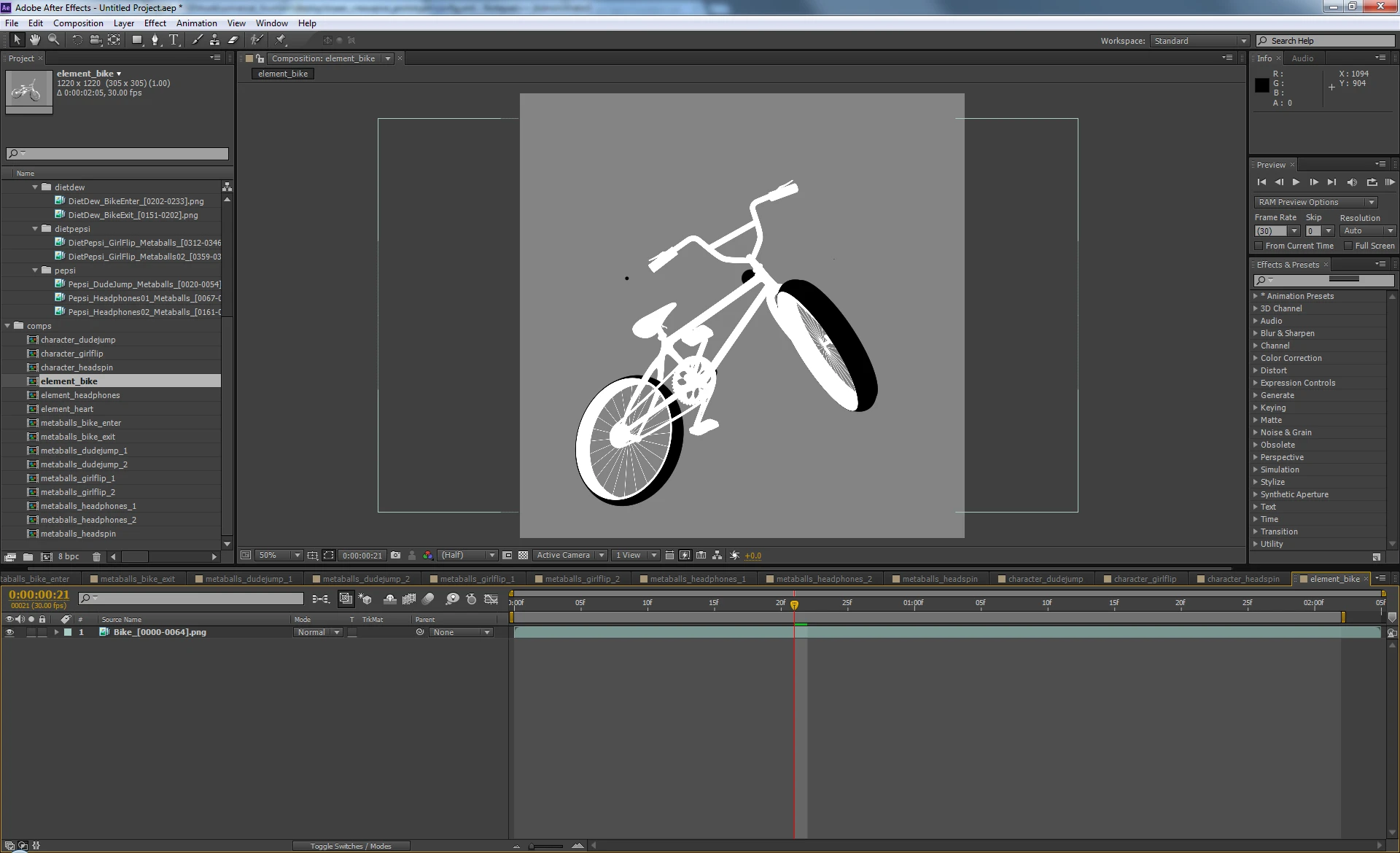 Animation source files prior to exporting.