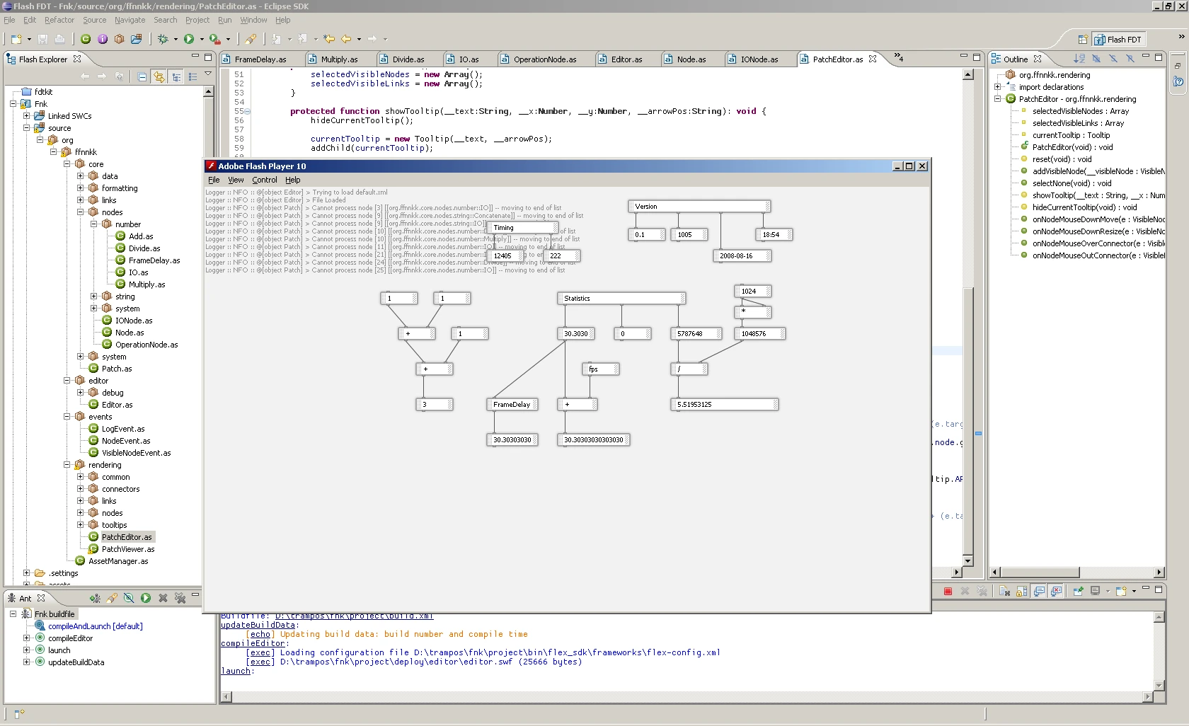 Build 1005, running during development. I used Eclipse (with FDT) for development; I never used the Flash IDE directly for my Flash work.