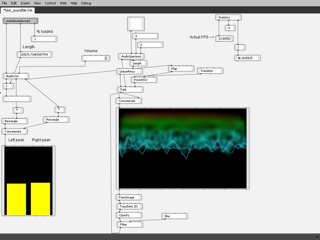 Build 3632. Audio analysis was also important. In this example, using an input MP3, an audio spectrum visualizer was created.
