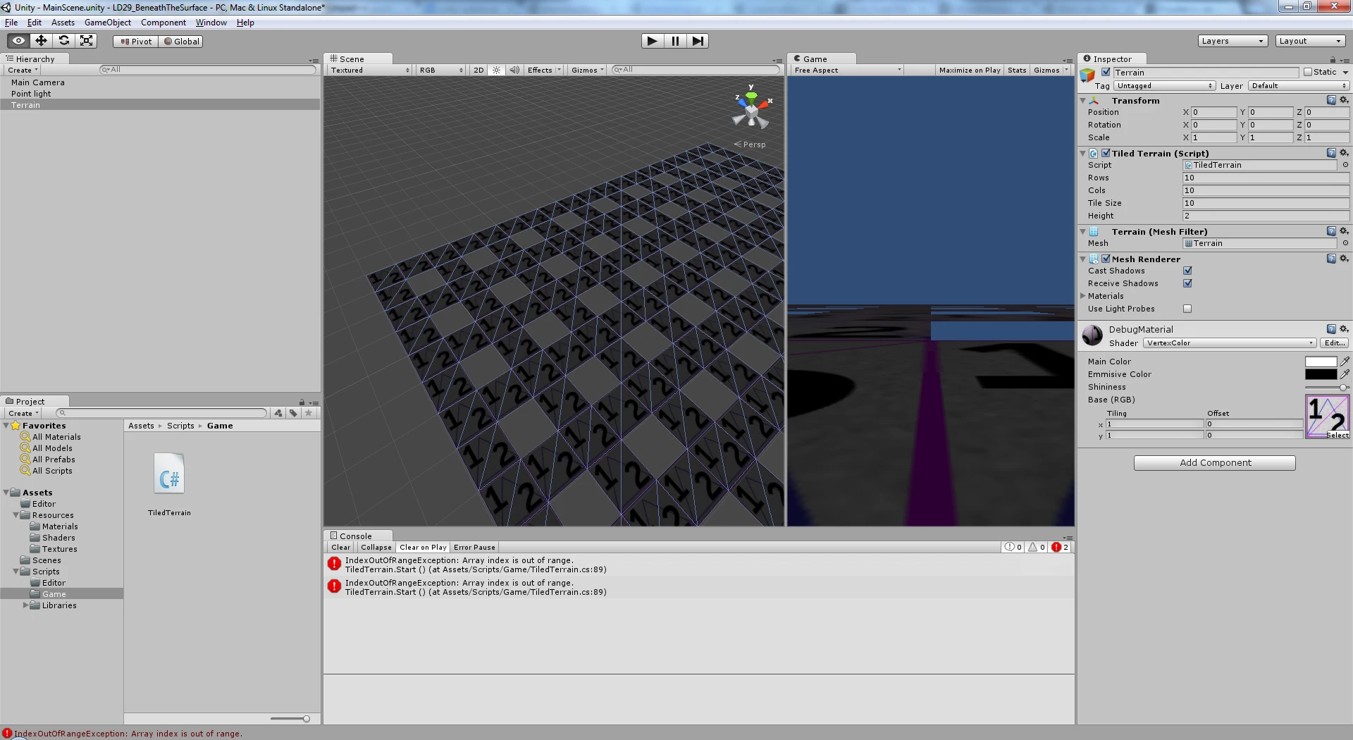 First implementation of the tile terrain game object