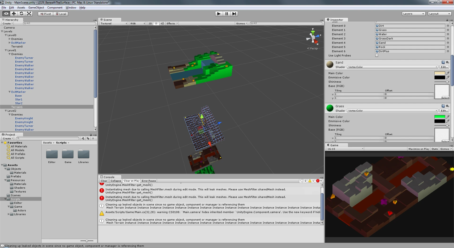 The final game scene with all levels
