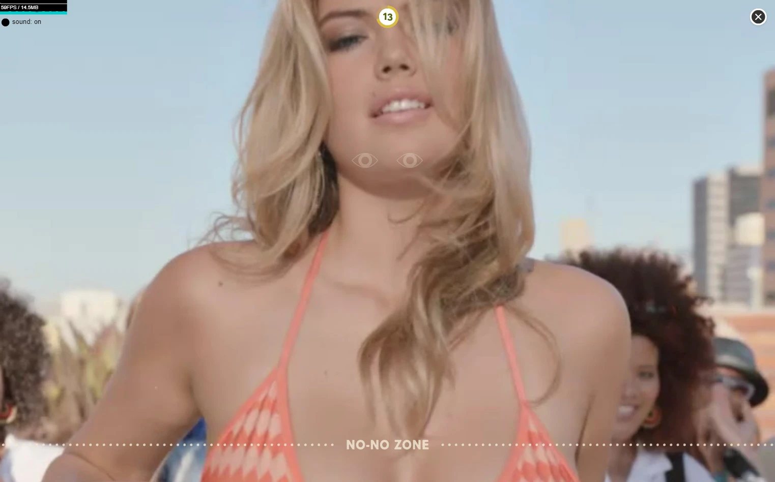 The game itself would slide Kate Upton's video up and down, depending on the user's gaze. A cursor helped them track their position. Spend too much time past the "no-no zone", and you lose the game.