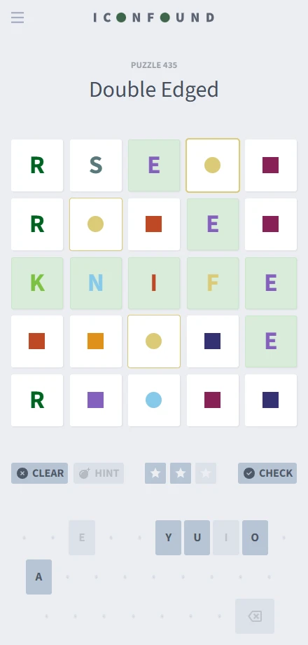 When stuckm the "hint" button an entire word (at the cost of one of your three checks).