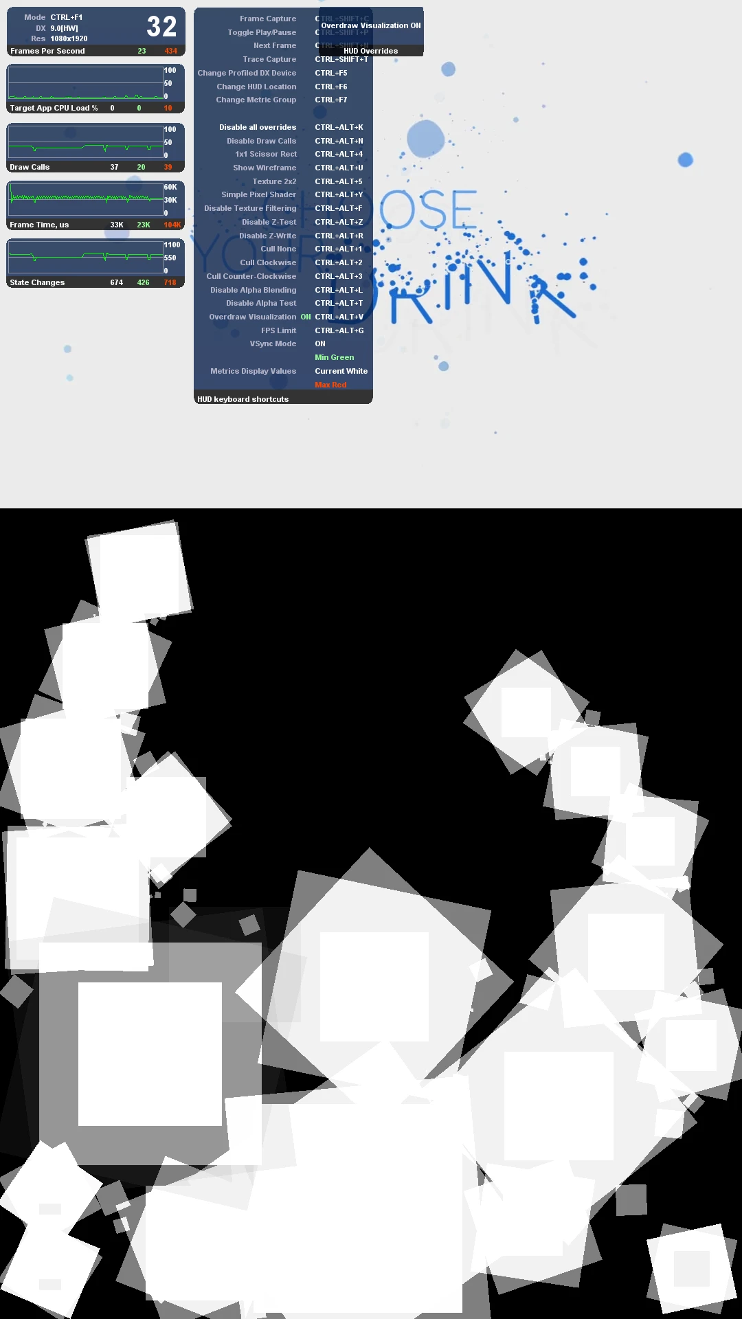 More profiling; here, testing overdrawing.