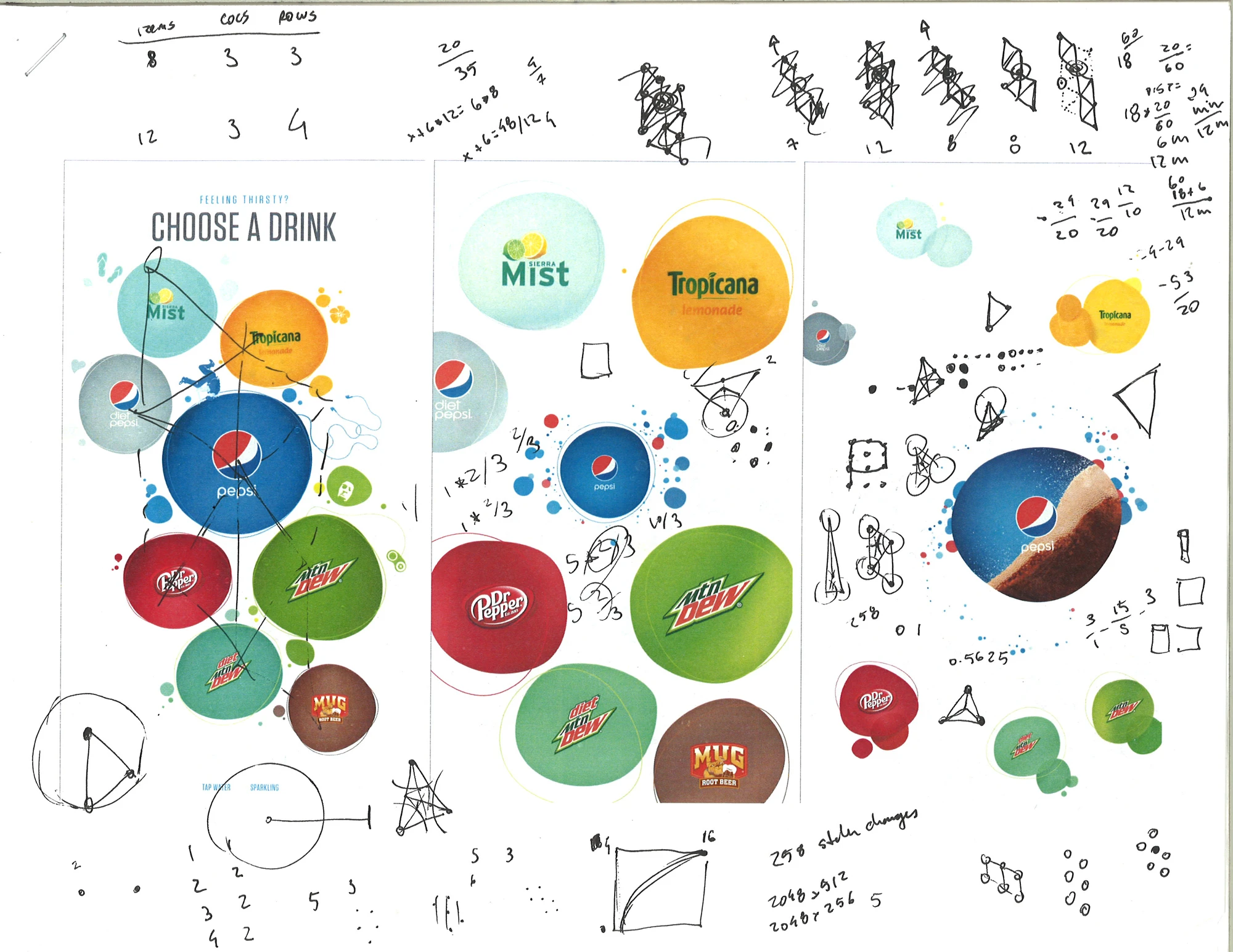 Initial annotations on top of the designed menu to figure out the dynamic positioning of Spire 2.0's menu items.