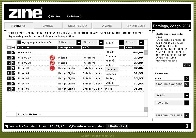 Searching results and detailed listing, showing filtering options.