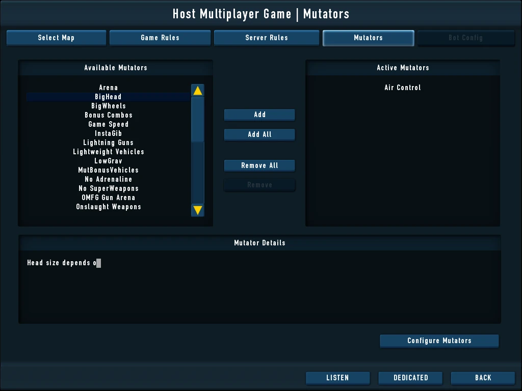 Mutation selection screen.