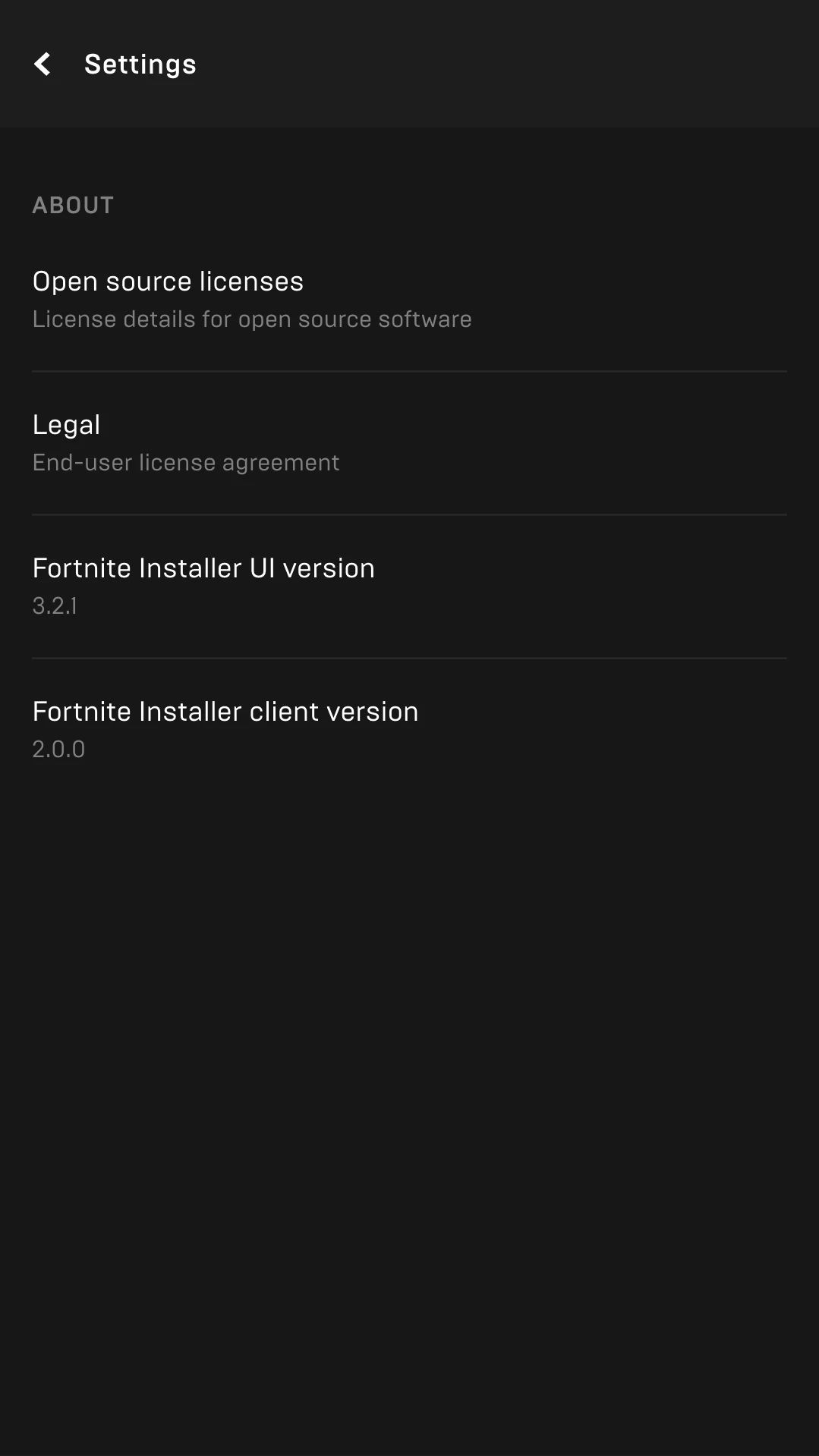 Settings screen