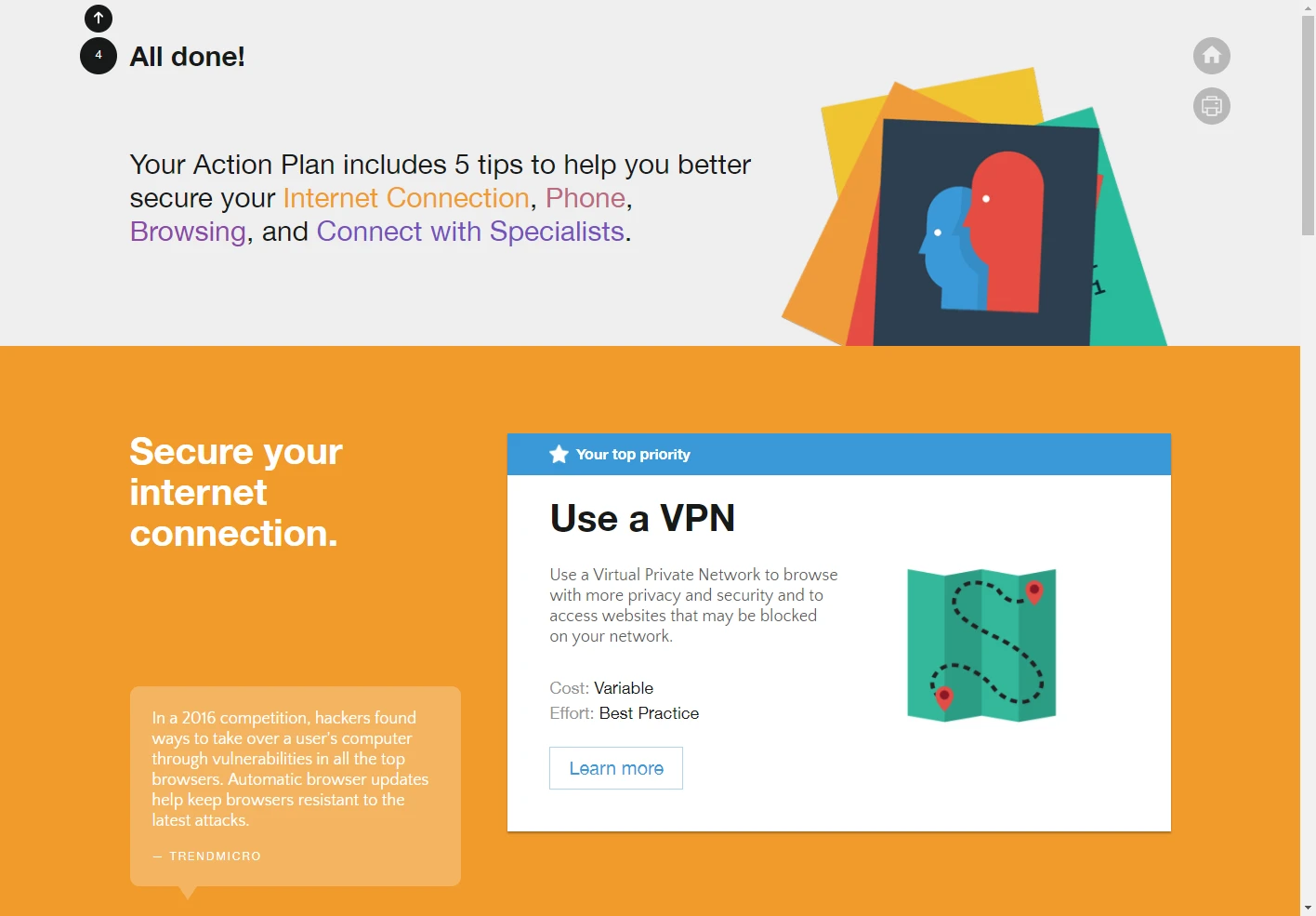 Upon selecting statements, visitors would get an "Action Plan", with details on which tools they should be using.