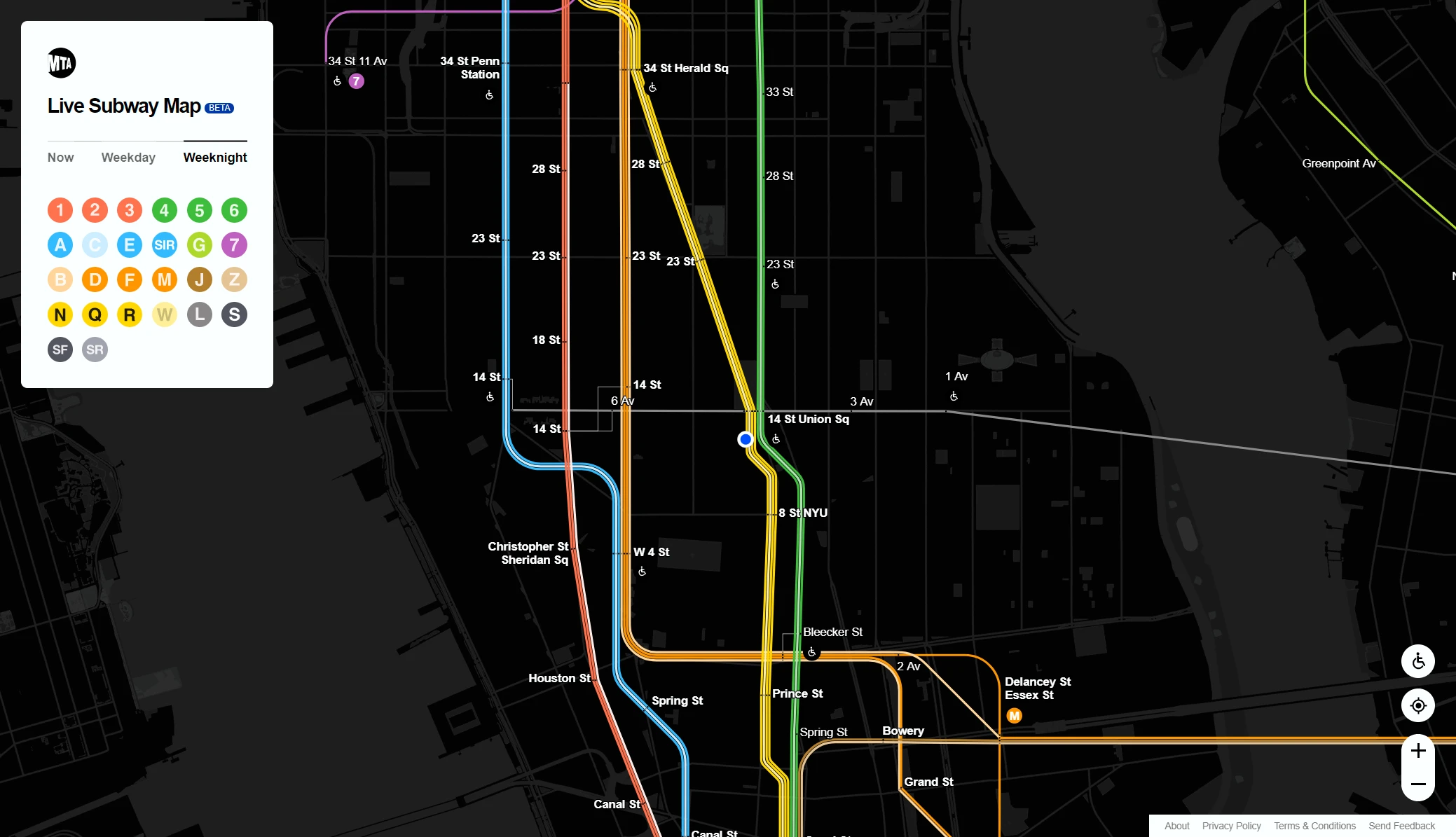 The map included a night mode activated when visualizing the train status for the night