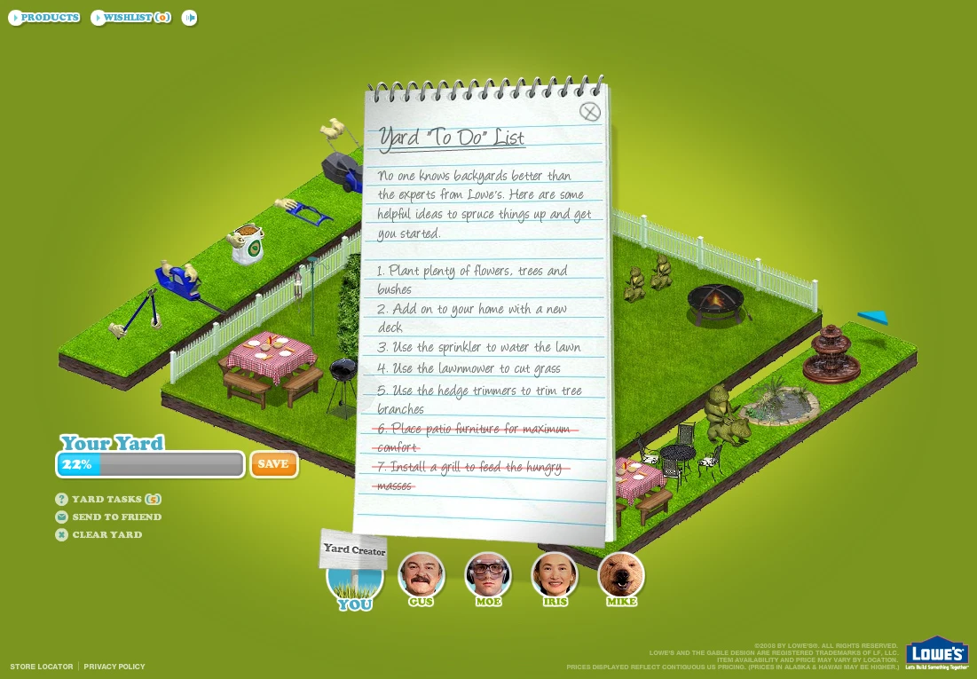 Task list for the Yard Creator