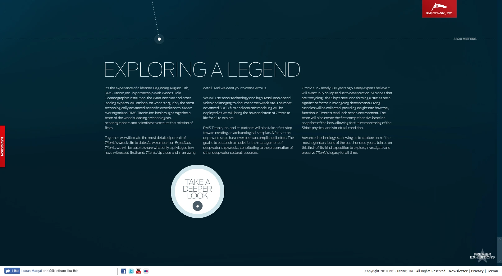 The bottom of the page had an intro for the "explore" section, which contained the meat of the information about the Titanic ship wreck.
