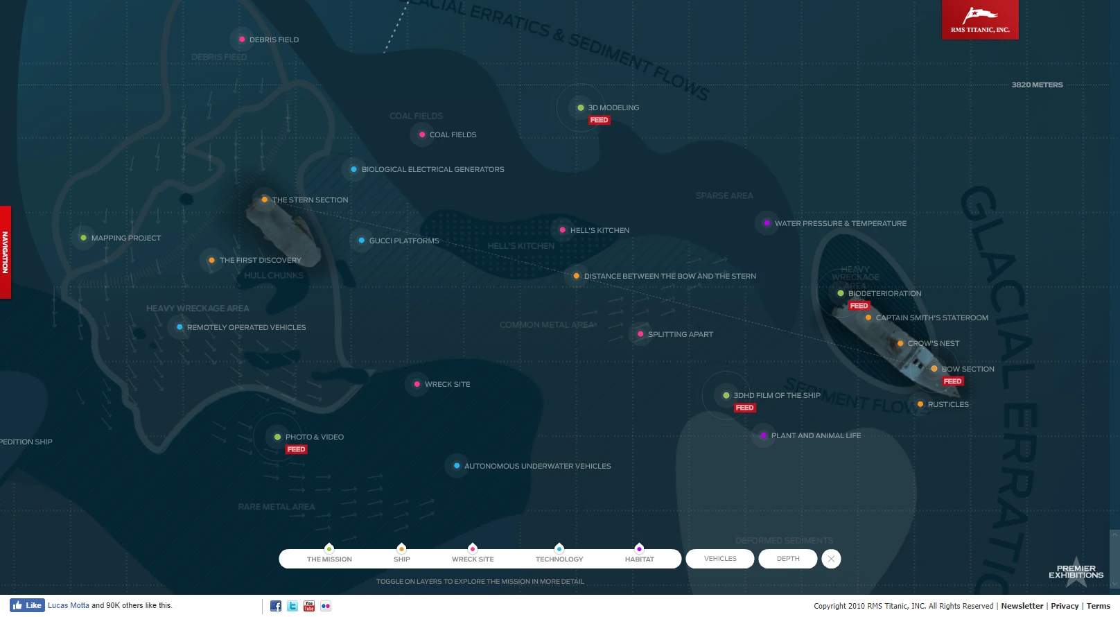 The map where visitors could explore various details of the ship wreck site.