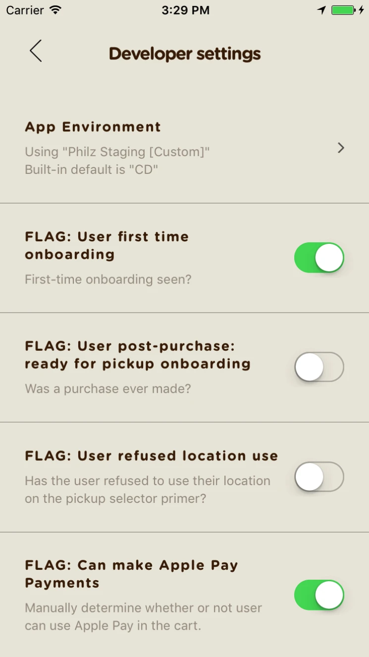 Hidden developer settings menu, where we could check some device details or trigger some special actions