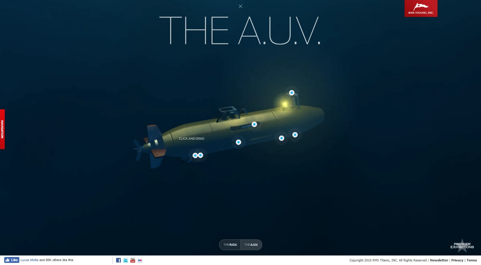 The equipment used for the wreck exploration could be explored in rendered 3D, and dragged around for a full view.