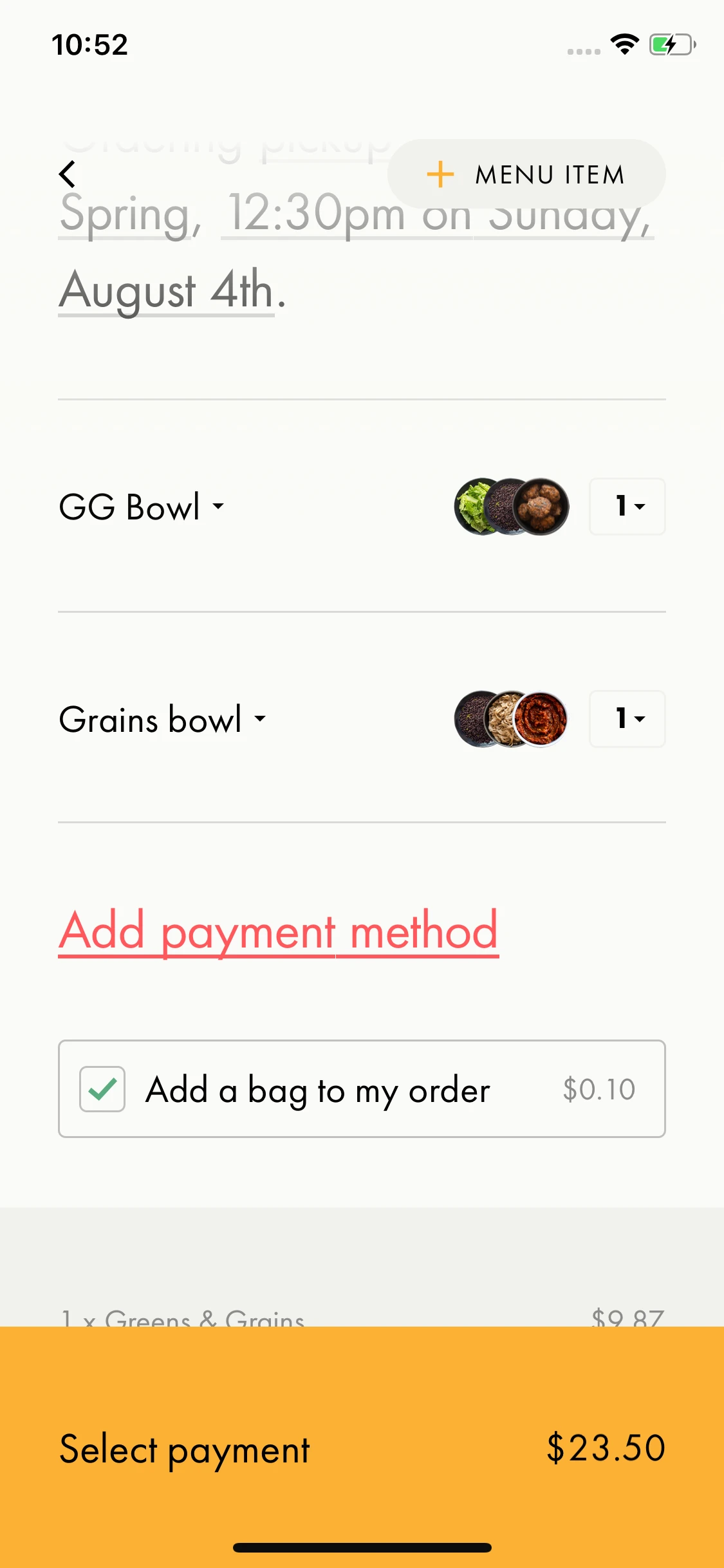 Viewing an order in the final order summary before it is submitted