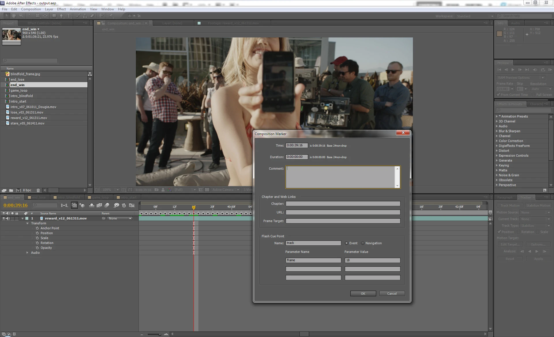 All the tracking for the image projection was manually done, frame-by-frame, on After Effects and exported as metadata in the video file